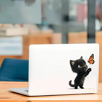 Lovely Cat and Butterfly PVC Vinyl Car Decals Stickers Waterproof Self-Adhesive Decals for Cars, Laptops, Trucks, Motorcycles Wall Window Luggage Scratch Cover Door Decor Sticker