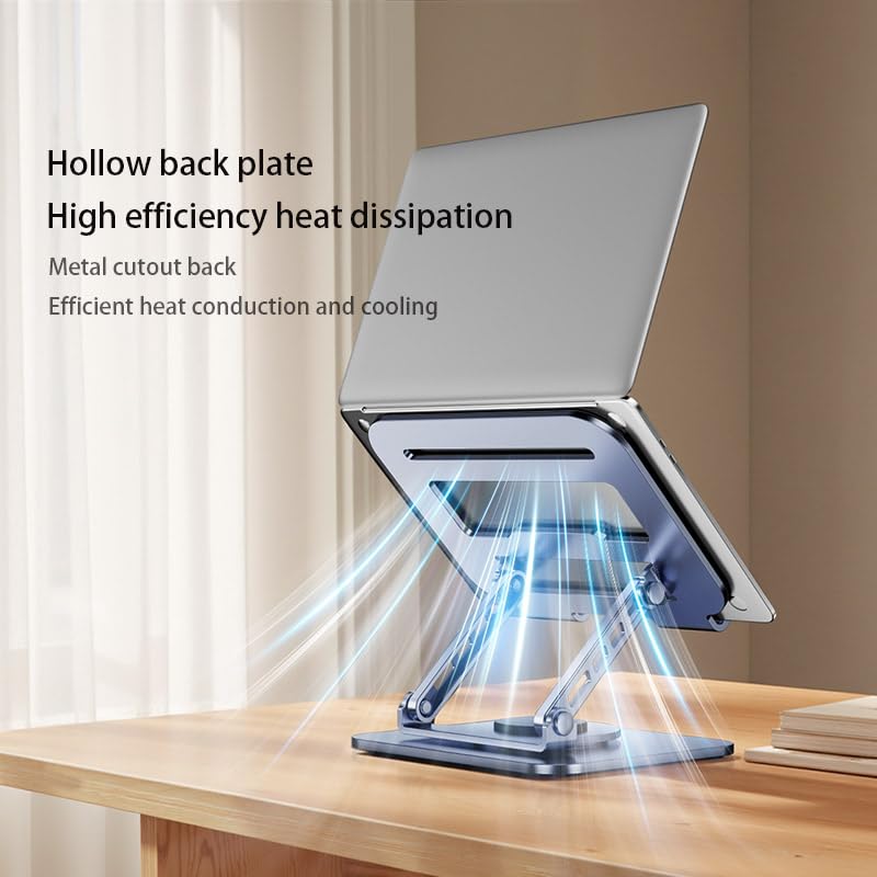 Adjustable Laptop Stand, 360 Degree Rotation, Lift, Folding Heat Dissipation Full Body Carbon Drill Material Metal Tablet Portable Stand Compatible with 21-inch Laptop, ipad Tablet - Silver