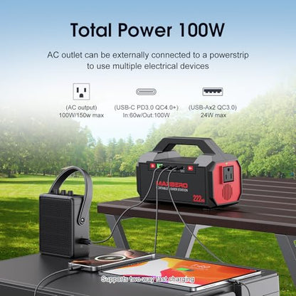 MARBERO Portable Power Station 222Wh Battery Pack 100W (150W Surge) Power Bank Flashlight High Lumens Fast Charging Power Bank with AC Outlet for Outdoor Camping Hurricane Backup Emergencies - color: Red