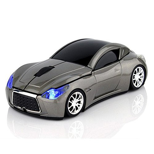 MGbeauty USB Wireless Mouse Sports Car Mouse Ergonomic Computer Cordless Optical Mice with LED Flash Light - color: Gray