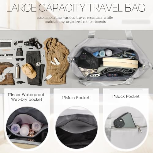 VOOWO Duffel Bag with Wheels - Rolling Foldable Expandable Duffle Bags with Wheel for Travel, Rolling Luggage Carry On Travel Bag, Large Wheeled Overnight Weekender Bag (Gray) - color: Gray