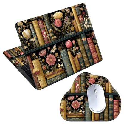 Laptop Skin Sticker Decal 15-15.6 Inch with Cute Mouse Pad, Universal Reusable Vinyl Sticker for 12.1 13 13.3 14 15.4 Inch Netbook and Notebook PC, Bookcase Floral - color: Bookcase Floral