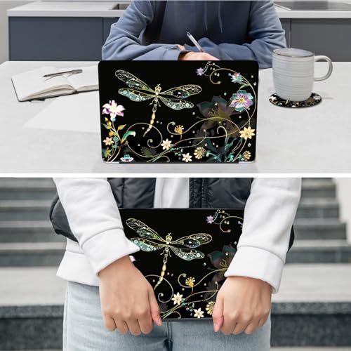 Laptop Skin Sticker Decal 12"-15.6" Universal Laptop/Notebook/Netbook Vinyl - Waterproof Scratch Resistant,Fits HP Dell Lenovo MacBook,2 Free Wrist Pads,Easy Apply & Remove,Dragonfly Floral - color: Dragonfly Floral