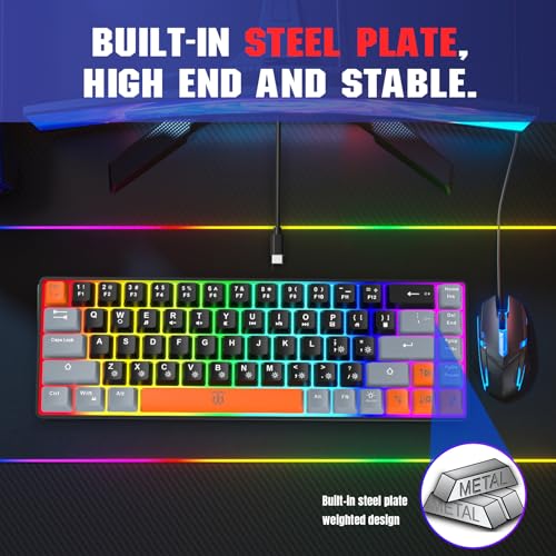 Snpurdiri 60% Percent Gaming Keyboard, Compact RGB Backlit Small Gaming Keyboard for Windows, PC, Laptop (68 Keys, Black-Grey-Orange) - color: Black Grey Orange