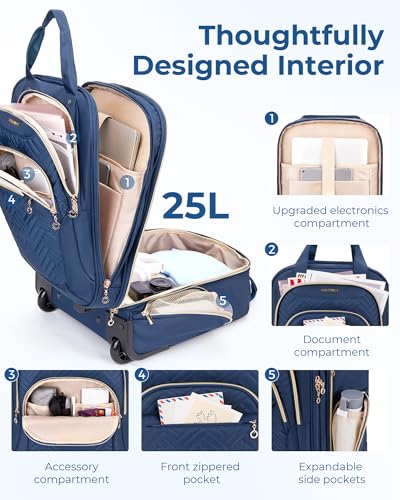 BAGSMART Underseat Carry On Luggage Airline approved,16-inch Small Underseater Softside Travel Suitcase with Wheels Lightweight Overnight Rolling Carry-on Luggage for Women Men Weekender,Dark Blue - color: Blue