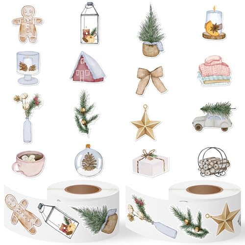 CNhoqc Cozy Winter Stickers Rolls - 1000 Pcs Winter Holiday Cozy Vibe Roll Waterproof Vinyl Reusable Laptop Stickers Coloring Book Scrapbook Water Bottle Page Activity Pad Party Favors Kids Skateboard - style: Christmas Winter Cozy Vibe