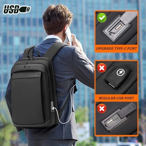 FENRUIEN Work Backpack for Men, Water Resistant Expandable Backpack with USB C Charging Port, Black 15.6 Laptop Backpack - size: 15.6 Inch, style: Business