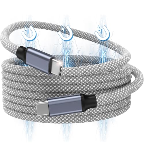 USB C Cable, 240W Magnetic USB C to USB C Cable 5ft, 5A Nylon Braided Fast Charging Type C Cable for iPhone 15/15 Pro/15 Pro Max for Samsung for iPad Mac_Book, Original Design Patent Product | Clutter-Free Nylon Braided 5A Type-C Charger Cord for iPhone 1