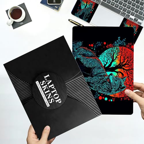 Universal Laptop Skin Sticker with 2 Wrist Pad Decals, 3-Piece Removable Vinyl Laptop Cover, Art Wolf Waterproof Anti-Scratch, Easy-Trim Fit for 13.3" 14" 15.6" Laptops - color: Art Wolf