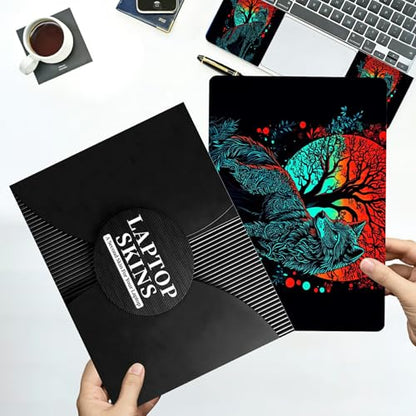 Universal Laptop Skin Sticker with 2 Wrist Pad Decals, 3-Piece Removable Vinyl Laptop Cover, Art Wolf Waterproof Anti-Scratch, Easy-Trim Fit for 13.3" 14" 15.6" Laptops - color: Art Wolf