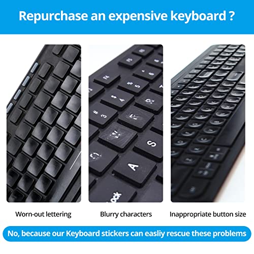 English Keyboard Sticker[5 in 1],Super Clear Large Print Keyboard Sticker with Bold Blue Lettering on Black Background,Durable Keyboard Alphabet Sticker for Laptop Desktop Computer - color: Big Font Blue Letter
