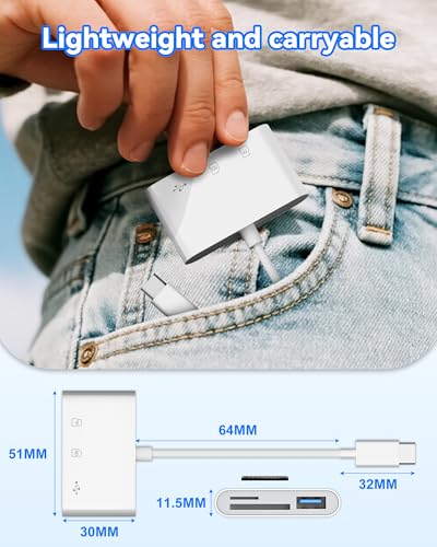 SD Card Reader, USB-C SD/TF Memory Card Adapter with USB 3.0 Port | SD Card Support • Compatible with iPhone 17/16/15, iPad & Android • Trail Camera Viewer • Plug & Play