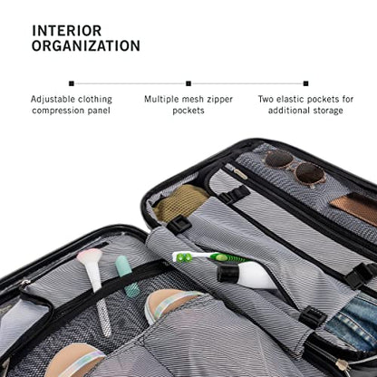 Kenneth Cole REACTION Diamond Tower Collection Lightweight Hardside Expandable 8-Wheel Spinner Travel Luggage, Black, 2-Piece Bundle (Carry On + Backpack) - color: Black, size: 2-Piece Bundle (Carry On + Backpack)