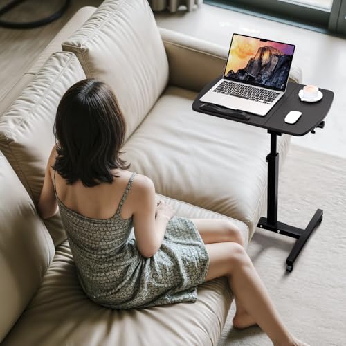 Magshion Tilting Overbed Bedside Table with Wheels, Rolling Laptop Desk with Mouse Table & Height Adjustment from 24" to 36", Sit to Stand Up, Mobile Standing Desk for Hospital Home Office, Black - color: Black Frame, size: Split Desktop