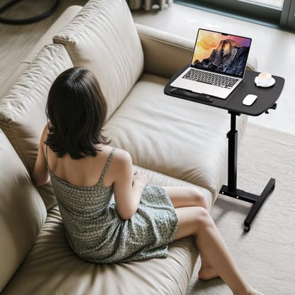 Magshion Tilting Overbed Bedside Table with Wheels, Rolling Laptop Desk with Mouse Table & Height Adjustment from 24" to 36", Sit to Stand Up, Mobile Standing Desk for Hospital Home Office, Black - color: Black Frame, size: Split Desktop