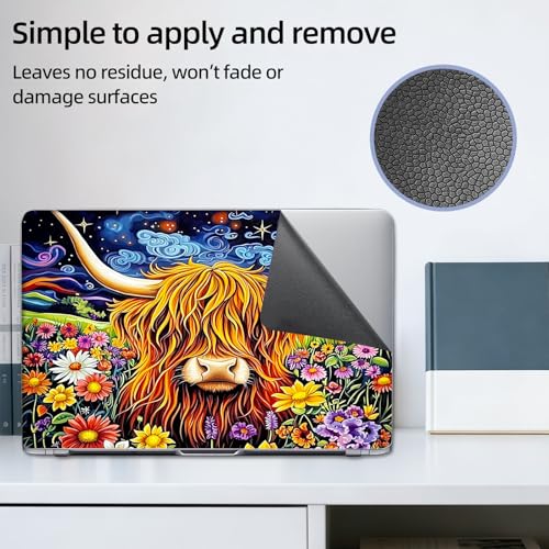 Aesthetic Laptop Skin Sticker, Highland Cow in Blooms Waterproof Vinyl Laptop Decal, Removable Bubble Free, Reusable Protective Cover for 13 14 15 15.6 Inch - color: Highland Cow in Blooms