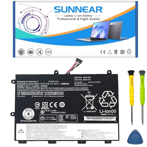 45N1750 45N1751 Laptop Battery for Lenovo ThinkPad Yoga 11e 45N1748 | 7.4V 34Wh 4600mAh; Battery Replacement for Lenovo ThinkPad Yoga 11e 20D9 20DA 20E6 20E8 20ED 20EE; 45N1749 - size: 8.74*5.24*1.26 inches 45N1750