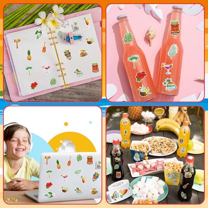 Hawaii Summer Stickers Rolls - 1000 Pcs Hawaii Waterproof Vinyl Reusable Laptop Stickers Coloring Book Scrapbook Water Bottle Page Activity Pad Summer Birthday Party Favors Gift Skateboard - style: Hawaii Summer
