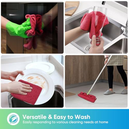 HOMEXCEL Red Microfiber Cleaning Cloth, 12 Pack Premium Microfiber Towels for Cars, Lint Free, Scratch-Free, Highly Absorbent, Reusable Cleaning Rags for Car, Household, Kitchen, Window, 11.5"X11.5" - color: Red