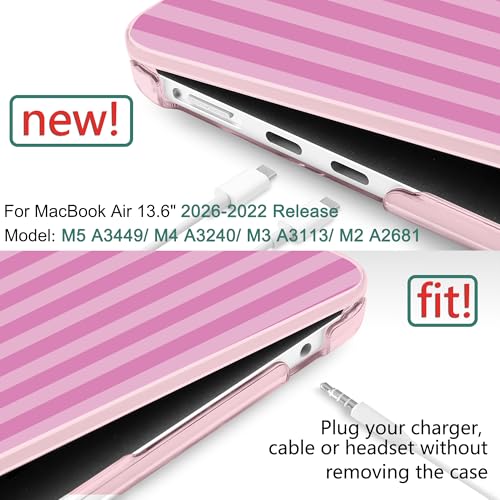 for MacBook Air 13 Inch (13.6 Inch) Case, M5/M4/M3/M2 Chip 2026 2025 2024 2023 2022, Hard Plastic Printed Cover with Screen Protector & Keyboard Cover & Dust Plugs, Pink Stripes - color: Pink Stripes