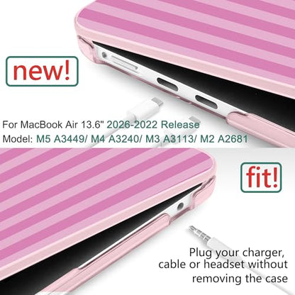 for MacBook Air 13 Inch (13.6 Inch) Case, M5/M4/M3/M2 Chip 2026 2025 2024 2023 2022, Hard Plastic Printed Cover with Screen Protector & Keyboard Cover & Dust Plugs, Pink Stripes - color: Pink Stripes