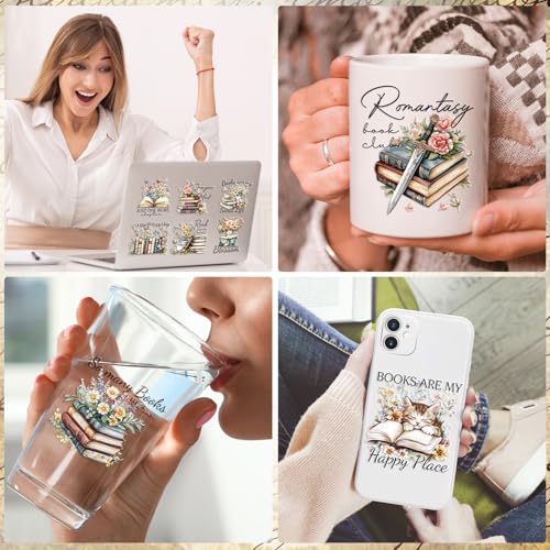 Rngmsi 20 Sheets Reading Books UV DTF Cup Wrap Cold UV DTF Transfer Sticker | Floral Waterproof Bookish UVDTF Decals, for 16 oz Glass Cups Mugs Water Bottles, DIY Crafts Book Lover - style: Reading Books