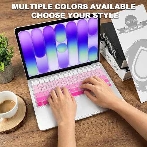 Allinside Keyboard Cover for 2026 MacBook Neo 13-inch A3404 (A18 Pro) & MacBook Air 13"/15" and MacBook Pro 14"/16" (M5 Chip), Premium Silicone Keyboard Protector Skin, US ANSI Layout, Ombre Hot Pink - color: Ombre Hot Pink