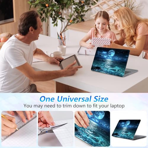 Universal Laptop Skin Sticker Decal with 2 Wrist Pad Skins, Waterproof Scratch Vinyl Cover for 11–15.6 Inch MacBook, HP, Dell, Lenovo, Cutable & Reusable,Full Moon Sea Landscape - color: Full Moon Sea Landscape