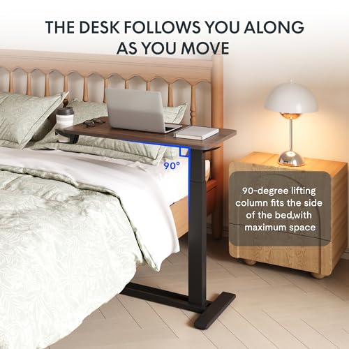 FLEXISPOT 32''Adjustable C Table Gas Spring Mobile Side End Table | Adjustable C table with Wheels, Bedside table for sofa and couch. Laptop Rolling Cart TV Tray, 31.5" W x 17.7" D,Rustic Brown - color: Rustic Brown, size: 32x18