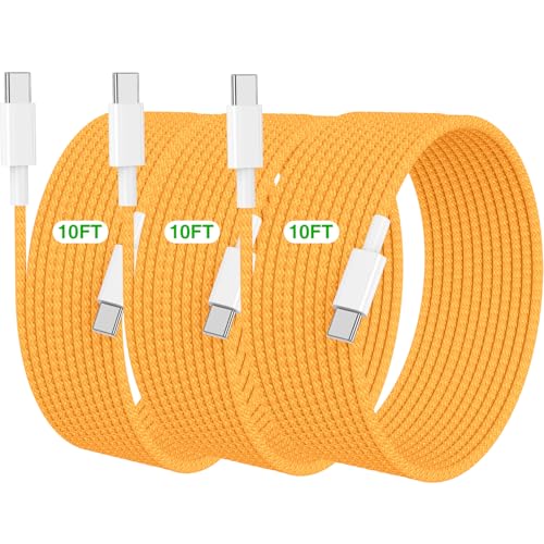 USB C to USB C Cable 10 FT for iPhone 17 Pro Max 16 15,Long C to C Cable Fast Charging Cord Braided for iPhone 17 Pro/16 Pro Max/15 Pro/16 15 Plus/16e,MacBook,iPad 10/11th 60W-Orange - color: Orange, size: 10FT+10FT+10FT