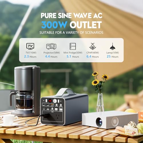 300W Portable Power Station, 299.7Wh Portable Laptop Charger with AC Outlet, Dual Way 65W PD/USB-C Port, Battery Pack Power Supply, Solar Generator for Outdoor Camping Home - size: Medium