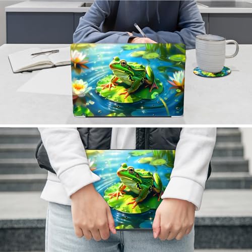 Laptop Skin Sticker Decal 12"-15.6" Universal Laptop/Notebook/Netbook Vinyl - Waterproof Scratch Resistant,Fits HP Dell Lenovo MacBook,2 Free Wrist Pads,Easy Apply & Remove,Cute Frog Lotus - color: Cute Frog Lotus