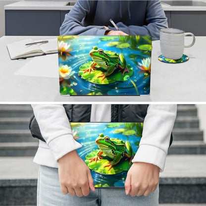 Laptop Skin Sticker Decal 12"-15.6" Universal Laptop/Notebook/Netbook Vinyl - Waterproof Scratch Resistant,Fits HP Dell Lenovo MacBook,2 Free Wrist Pads,Easy Apply & Remove,Cute Frog Lotus - color: Cute Frog Lotus