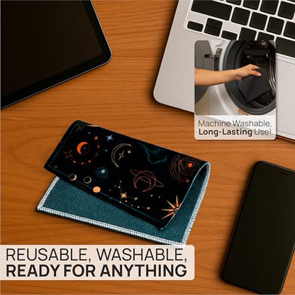 Microfiber Wholesale Quick Cloth Glasses Cleaning Cloths 5x7 Astrology | 2-Pack with Case | Double-Sided Lens Cleaner for Eyeglasses, Camera & Screens | Reusable Microfiber Glass Polishing Cloths - color: Astrology, size: 5"x7"