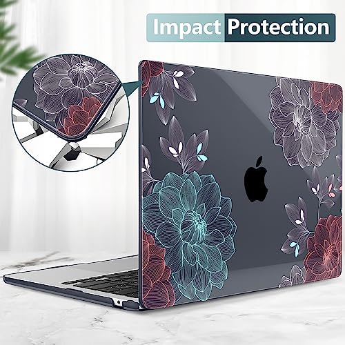 DONGKE for MacBook Air 13 Inch Case M5 2026 M4 2025 M3 M2 2024-2022 A3449 A3240 A3113 A2681, Plastic Hard Shell & Keyboard Cover & Screen Film for MacBook Air 13.6 Inch Case - Dahlia Flowers - color: Dahlia Flowers