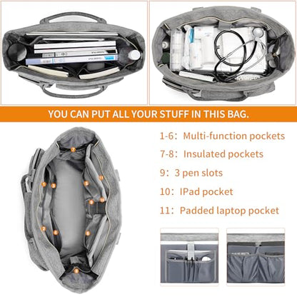 Rabjen Nurse Tote Bag for Work with Padded 15.6” Laptop Sleeve, Medical Supplies Shoulder Bag for Home Health Care - color: Gray