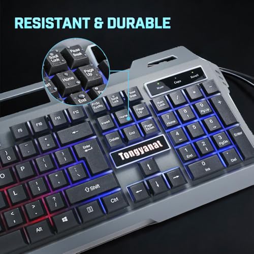 Gaming Keyboard and Mouse Combo, Wired RGB Backlit Mechanical Feel Keyboard with Phone Holder, Ergonomic Honeycomb Shell Gaming Mouse, Compatible with Windows PC, Laptop, Desktop (Black) - color: T750-Black