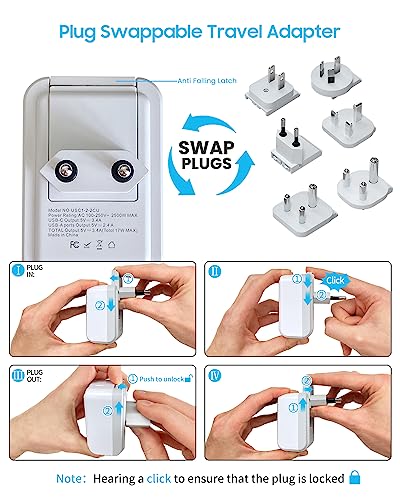 Universal Travel Adapter Kit, VINTAR International Plug Adapter with 3 USB Ports(2 USB C, 3.4A) and 2 American Outlets, Type A,C,G,D,I,M Detachable Attachments, Adapter for US/EU/UK/India/AUS/Africa - style: 17W Type A/C/G/D/M/I-All in One Adapter