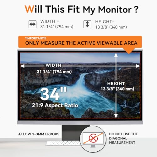[2-Pack] 34 Inch Computer Blue Light Blocking Screen Protector for 21:9 Widescreen Curved Monitor, Anti Glare Anti-UV Eye Protection Desktop PC LED Monitor Filter, Removable Anti-Scratch Film 34in - size: 34 Inch - 21:9 Aspect Ratio