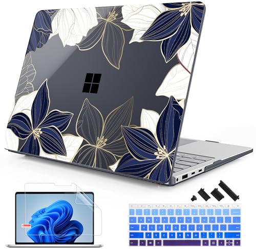 Mektron Case for 13.8" Microsoft Surface Laptop 8/7 (2026/2024) Surface Laptop 13.8 Inch Cover Fits Model 2036, Keyboard Cover +Screen Protector +Dust Plugs, Gold line Lily - color: Gold line lily