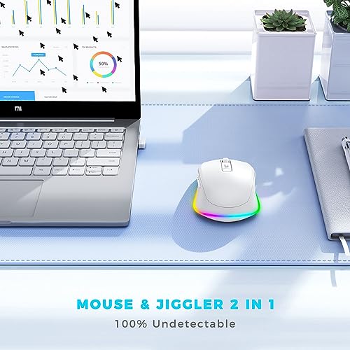 PEIOUS Wireless Mouse Jiggler, LED Mouse with Built-in Mouse Mover, White | Rechargeable, Silent Clicks, Adjustable DPI and Random Movement Keep Computers Awake for Work-Life Balance on Laptop/PC/Mac - color: White