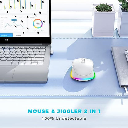 PEIOUS Wireless Mouse Jiggler, LED Mouse with Built-in Mouse Mover, White | Rechargeable, Silent Clicks, Adjustable DPI and Random Movement Keep Computers Awake for Work-Life Balance on Laptop/PC/Mac - color: White