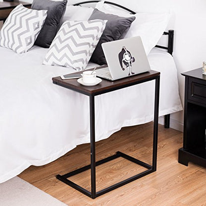 Tangkula Sofa Side End Table C Table Laptop Holder End Stand Desk Coffee Tray Side Table Notebook Tablet Beside Bed Sofa Portable Workstation (Brown) - color: Brown