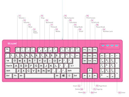 104-Key Large Print USB Wired 7ft, Spill-Resistant, Hot Pink and White, Durable Keyboard for Laptop, Mac, TV, and Computer (Pink) - color: Pink