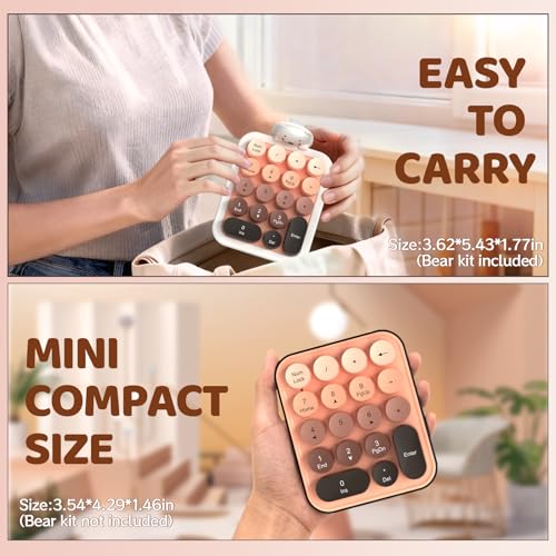 Ajazz AF18 Wireless Numeric Keypad, 2.4G USB Wireless Connection, Ergonomic 18-Key Compact Silicone Bear Design, Gradient Keycaps, Detachable & Portable Number Pad for PC, Laptop Milk Tea - color: Milk Tea