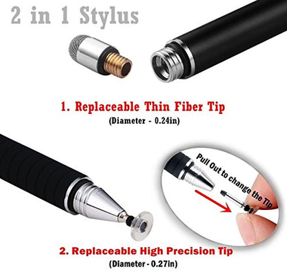 MEKO Stylus Pen for Touchscreen, 2-in-1 Universal Stylus | MEKO 1st Gen Passive Stylus, Fiber & Rubber Tips with Clip, Compatiable with All Touch Screens(Black/Pink) - color: Black/Pink