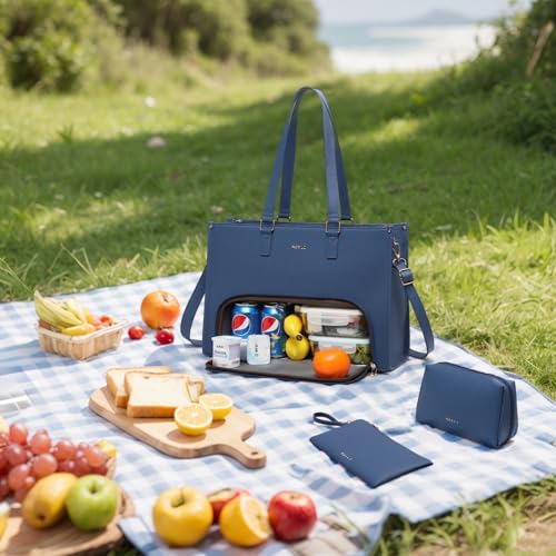 Keyli 3pcs Laptop Bag for Women 15.6 inch and Lunch Tote Bag for Women with Insulated Lunch Compartment Computer Briefcase - color: 1.0-blue