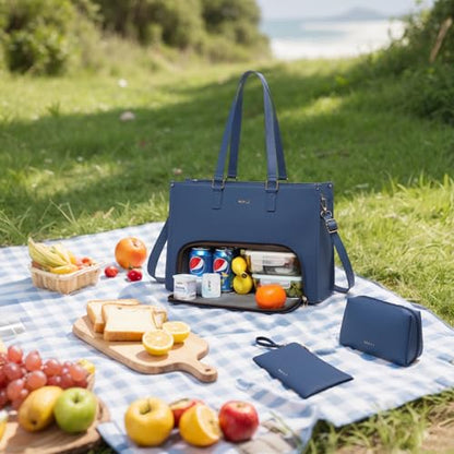 Keyli 3pcs Laptop Bag for Women 15.6 inch and Lunch Tote Bag for Women with Insulated Lunch Compartment Computer Briefcase - color: 1.0-blue