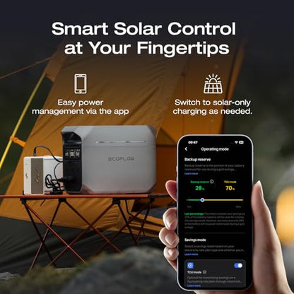 EF ECOFLOW Solar Generator DELTA 3 Plus with 220W Bifacial Panel, 1024Wh | LFP(LiFePO4) Battery, 1800W AC/140W USB-C Output, Portable Power Station for Home Backup Power, Camping & RVs - style: DELTA 3 Plus with 220W