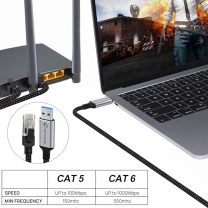 USB to Ethernet Cable 6.6FT, Gigabit USB 3.0 A to RJ45 Nylon Braided Cable | Network to USBA Cord, 1000Mbps Directly Connected, for Laptop, Desktop PC, Windows 10 and Windows 11 - size: 6.6FT, style: USB A to Ethernet